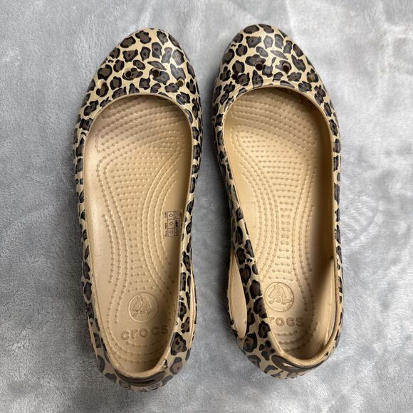 Crocs Flat Women's Sz 7 Kadee Leopard Print Casual Dress Shoe Mary Jane Slip - Picture 5 of 7